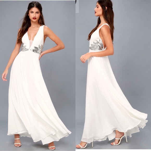 Lulus white and silver sequin maxi dress - Picture 2 of 4